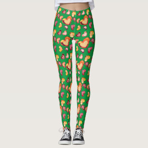 Süße Folien-strukturierte Herz-Karomuster-Grün Leggings