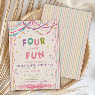 Süße Four Ever Fun 4. Geburtstagsfeier Einladung