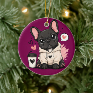 Süße Französische Bulldogge Hoodie Illustration Keramik Ornament