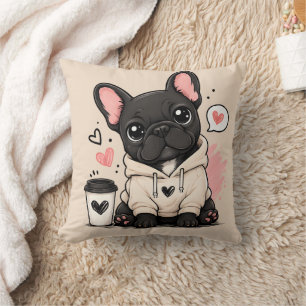Süße Französische Bulldogge Hoodie Illustration Kissen