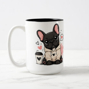 Süße Französische Bulldogge Hoodie Illustration Zweifarbige Tasse