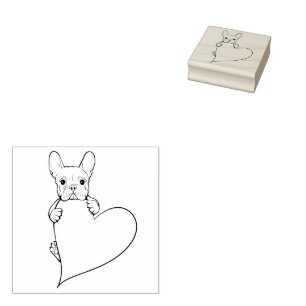 Süße Französische Bulldogge mit einem Herzen Gummistempel