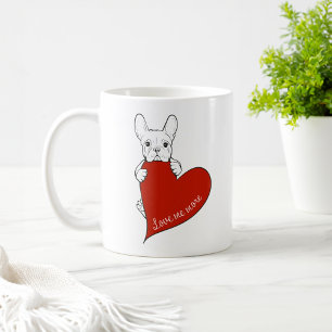 Süße Französische Bulldogge mit einem roten Herzen Kaffeetasse