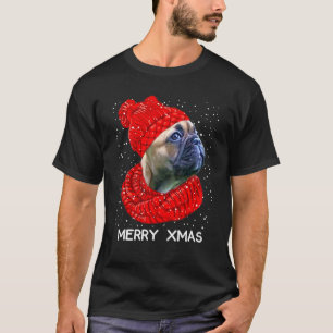 Süße Französische Bulldogge Mütze Schal Frohe Weih T-Shirt