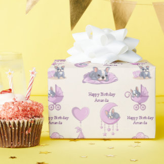 Süße Französische Bulldogge Rosa Baby Mädchen Gebu Geschenkpapier