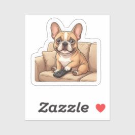 Süße Französische Bulldogge schaut Cartoon im Fern Aufkleber