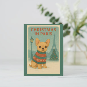 Süße Französische Bulldogge Weihnachten in Paris   Postkarte