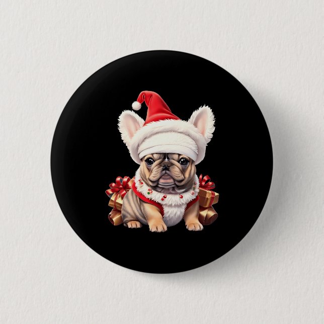 Süße Französische Bulldogge Weihnachtsmann Hut Fro Button (Vorderseite)