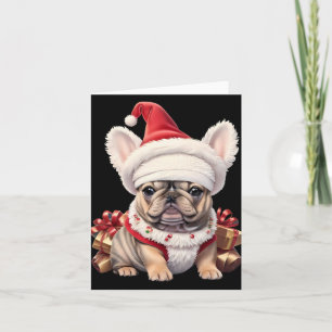 Süße Französische Bulldogge Weihnachtsmann Hut Fro Karte