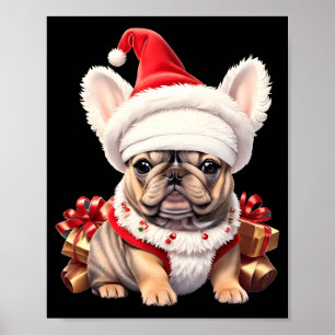 Süße Französische Bulldogge Weihnachtsmann Hut Fro Poster