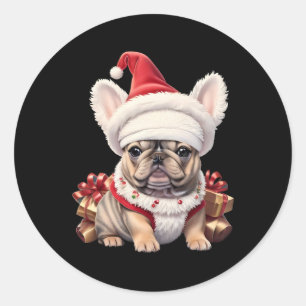 Süße Französische Bulldogge Weihnachtsmann Hut Fro Runder Aufkleber