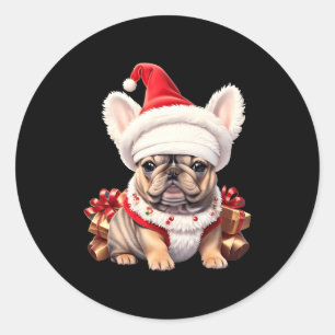 Süße Französische Bulldogge Weihnachtsmann Hut Fro Runder Aufkleber