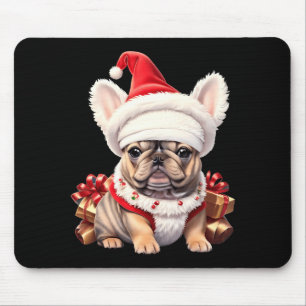 Süße Französische Bulldogge Weihnachtsmannhut Froh Mousepad