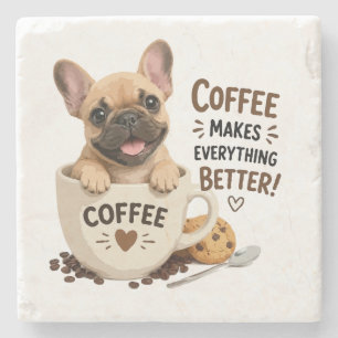 Süße Französische Kaffee Liebhaber Illustration Steinuntersetzer