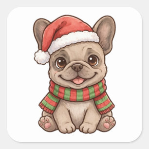 Süße Französische Santa-Mütze Weihnachts-Schal Sti Quadratischer Aufkleber