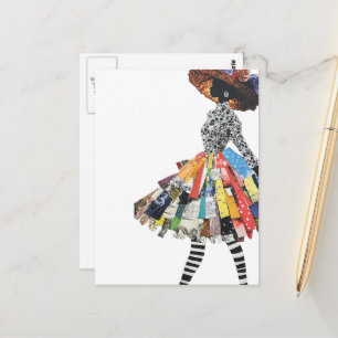 Süße Frau im Collage-Outfit Postkarte
