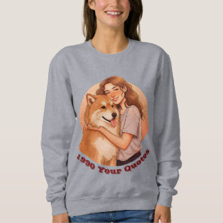 Süße Frau und Hund kuscheln Sweatshirt