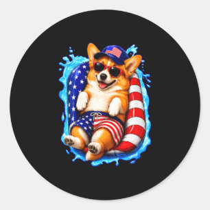 Süße Frauen-Corgi mit Sonnenbrille patriotischer H Runder Aufkleber
