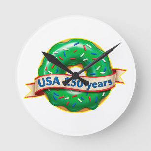 Süße Freiheits-Donut USA 250 Jahre Runde Wanduhr