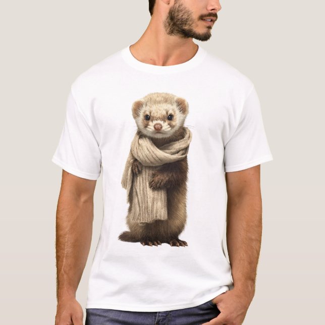 Süße Frettchen-Illustration mit gestricktem Schal T-Shirt (Vorderseite)