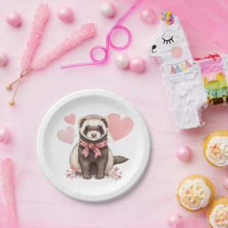 Süße Frettchen Kawaii rosa Herzen Illustration Pappteller