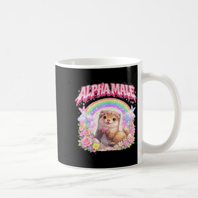 Süße Frettchen-Regenbogen-Blumen Lustige Geschenke Kaffeetasse (Rechts)