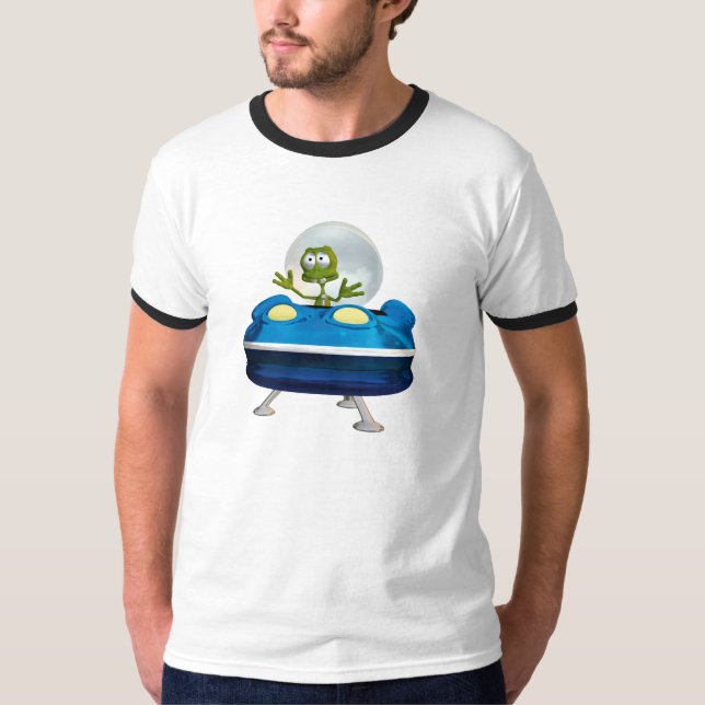 Süße freundliche Alien-UFO-Cartoon-Weltraum-Kunst T-Shirt (Vorderseite)