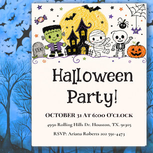 Süße freundliche Charaktere Halloween-Party Einladung
