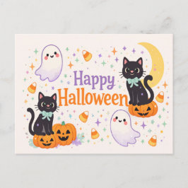 Süße Freundliche Katzen Geister Kürbisse Halloween Feiertagspostkarte