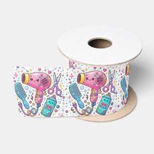 Süße Friseurstyling-Tools im Kawaii-Kunststil Satinband