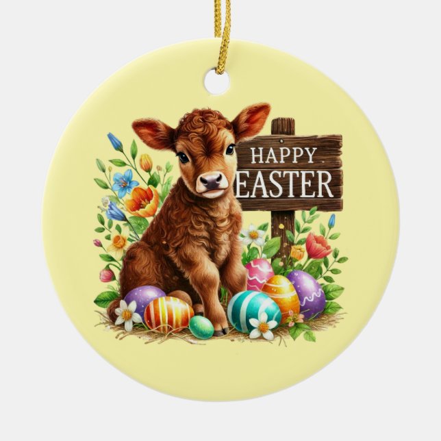 Süße frohe Ostern anpassbare Kuh Keramik Ornament (Vorne)