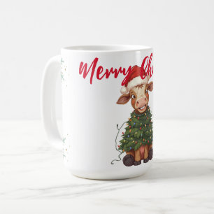 Süße fröhliche Kuh Weihnachtsbaum Kalb Ochse Xmas  Kaffeetasse