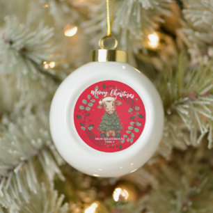 Süße fröhliche Kuh Weihnachtsbaum Kalb Ochse Xmas Keramik Kugel-Ornament