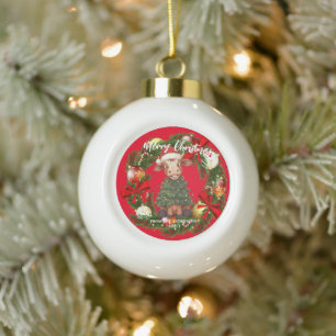 Süße fröhliche Kuh Weihnachtsbaum Kalb Ochse Xmas Keramik Kugel-Ornament