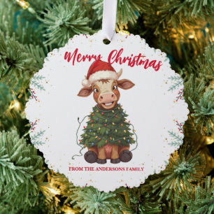 Süße fröhliche Kuh Weihnachtsbaum Kalb Ochse Xmas  Ornament Karte