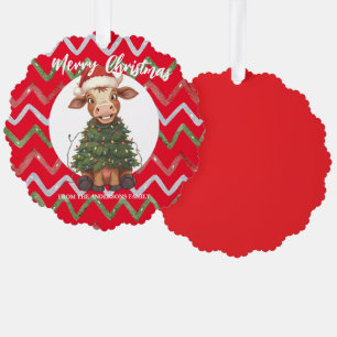 Süße fröhliche Kuh Weihnachtsbaum Kalb Ochse Xmas  Ornament Karte