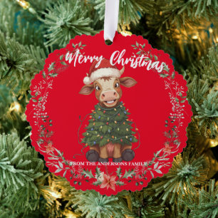 Süße fröhliche Kuh Weihnachtsbaum Kalb Ochse Xmas  Ornament Karte