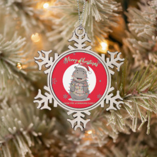 Süße fröhliche Nilpferd-Weihnachtsbaum-Zoo-Safari- Schneeflocken Zinn-Ornament