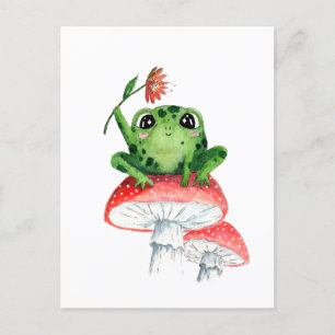 Süße Frosch auf Pilz Original-Aquarellmalerei Postkarte