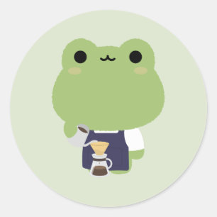 Süße Frosch-Barista Runder Aufkleber