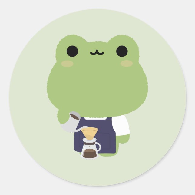 Süße Frosch-Barista Runder Aufkleber (Vorderseite)