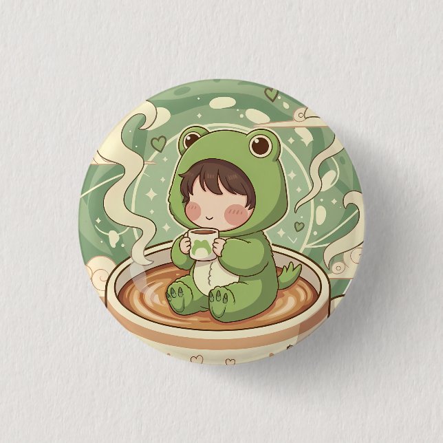Süße Frosch-Coffee-Tale-Design Button (Vorderseite)