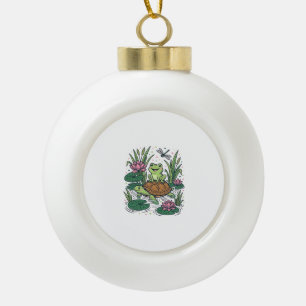 Süße Frosch reitet Schildkröte Teich Vintage Vekto Keramik Kugel-Ornament