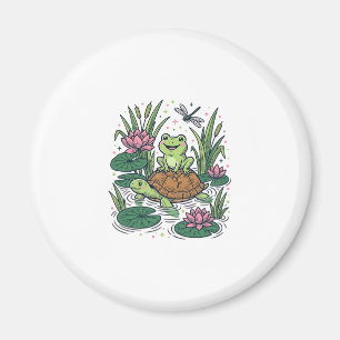 Süße Frosch reitet Schildkröte Teich Vintage Vekto Magnet