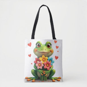 Süße Frosch- und Blumen-Tragetasche