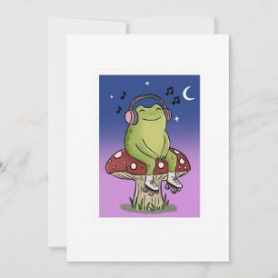 Süße Frösche hören Musik auf Pilz-Illustration Einladung