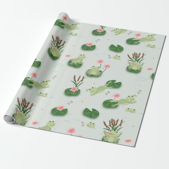 Süße Frösche im Seerosenteich Geschenkpapier (Ungerollt)