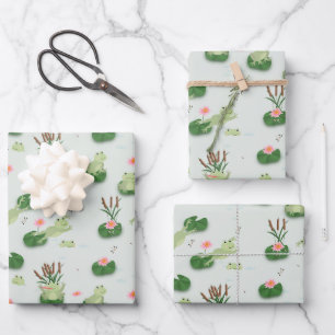 Süße Frösche im Seerosenteich Geschenkpapier Set