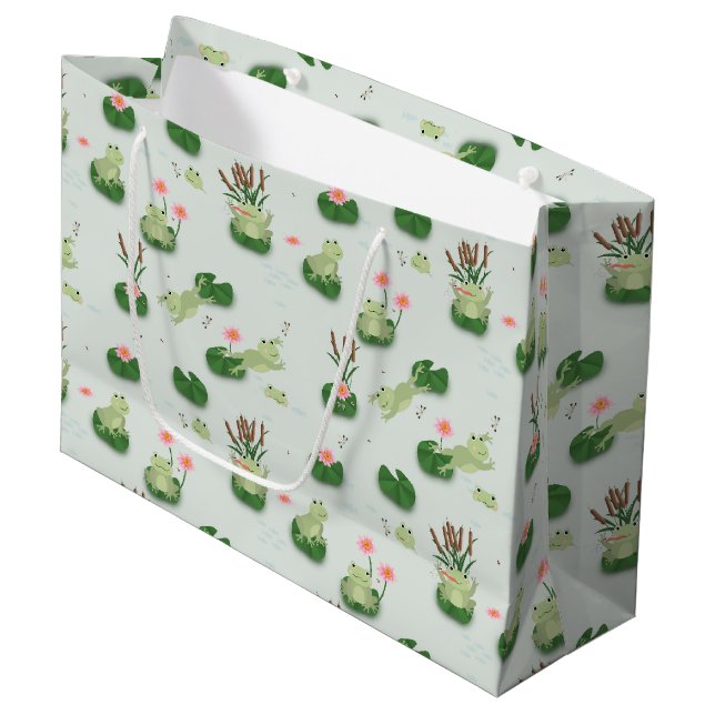 Süße Frösche im Seerosenteich Große Geschenktüte (Vorderseite Schrägansicht)