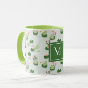 Süße Frösche im Seerosenteich monogrammierte Initi Tasse
